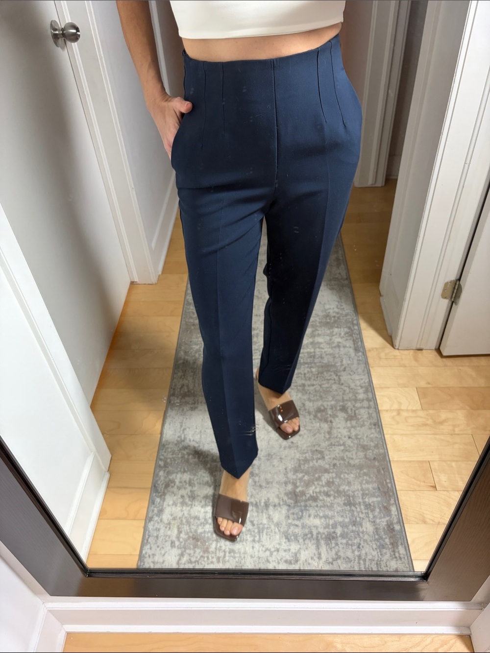 Dynamite Kendall Dark Navy High-Waist Tailored Trousers